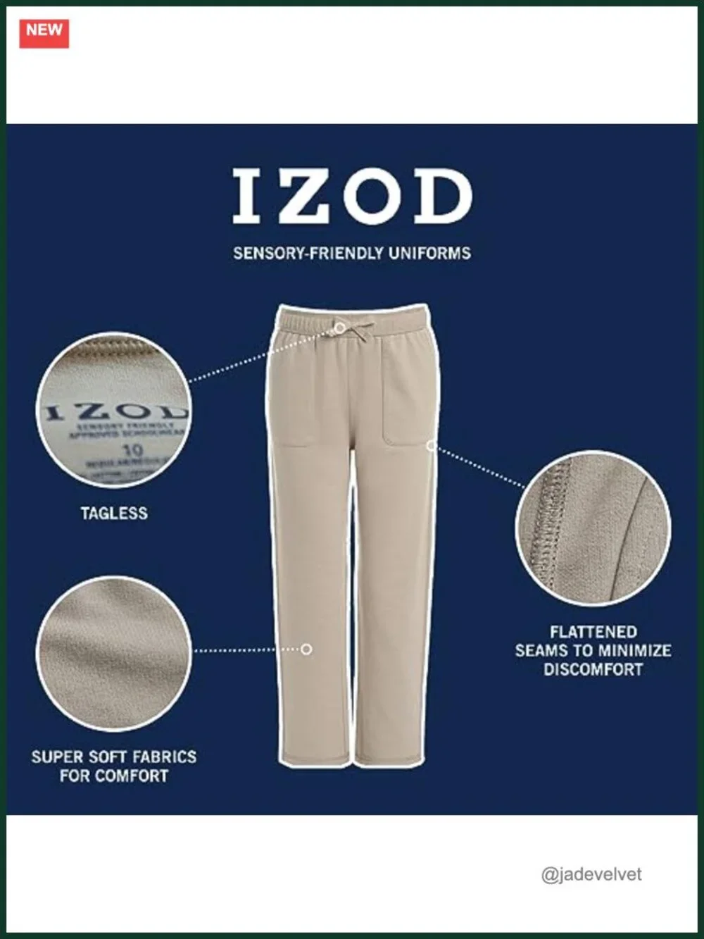 Boys' School Uniform Sensory-Friendly Knit Pant, Elastic Waist, Tagless,